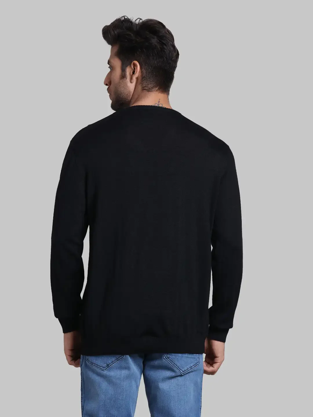 Men Black Regular Fit Solid Wool Blend Full Sleeve V Neck Collar Sweaters - Image 4