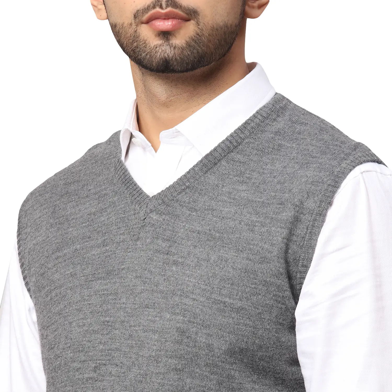 Men Black Regular Fit Solid Wool Blend Sleeveless V Neck Collar Sweaters - Image 6