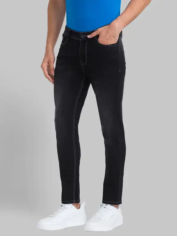 Men Black Skinny Cropped Fit Dobby Cotton Blend Jeans - Image 3