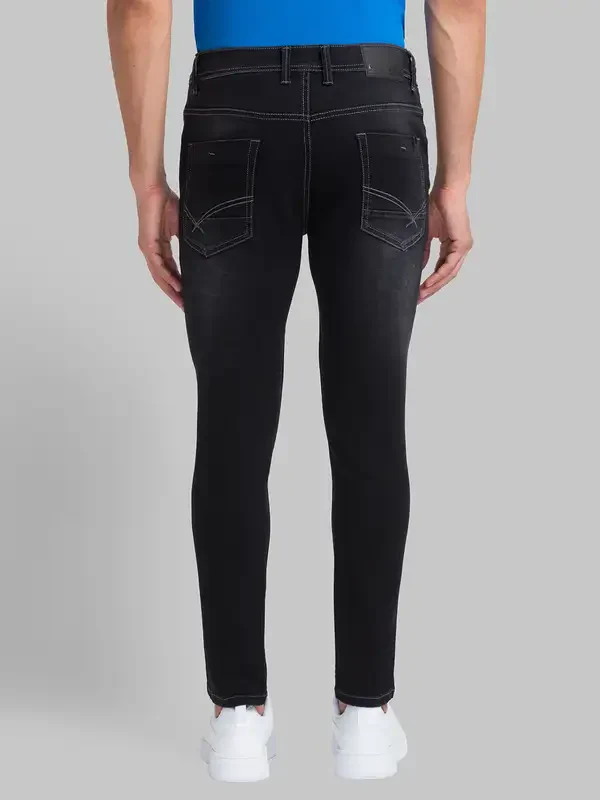 Men Black Skinny Cropped Fit Dobby Cotton Blend Jeans - Image 4