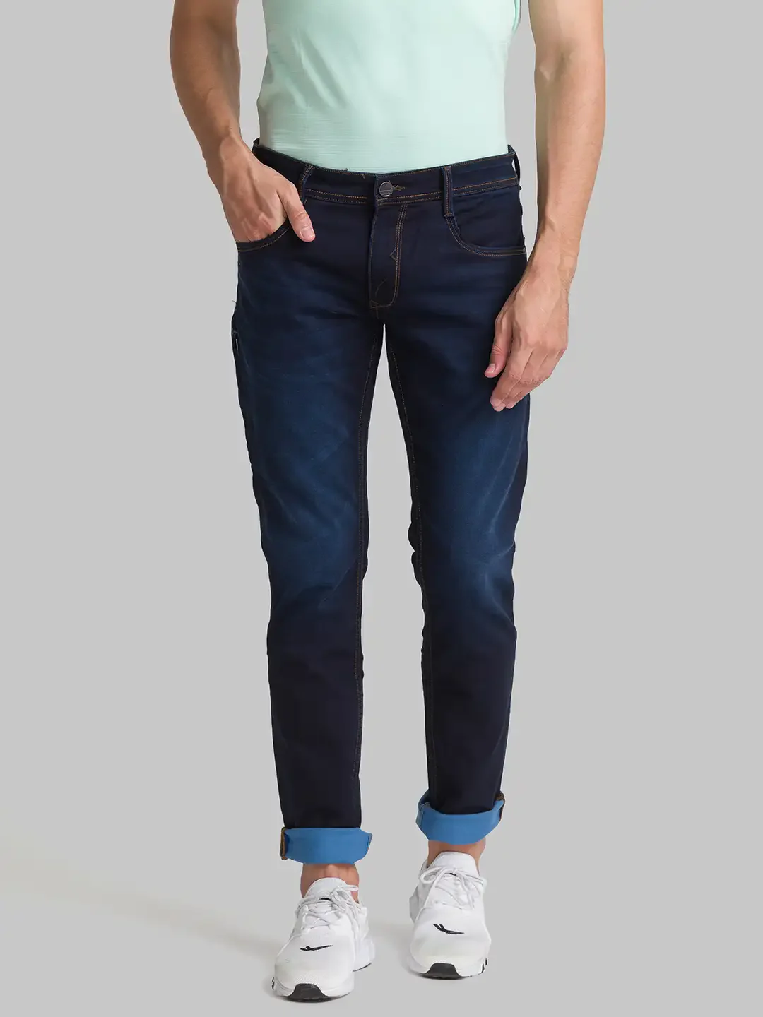 Men Black Skinny Cropped Fit Plain Cotton Blend Jeans