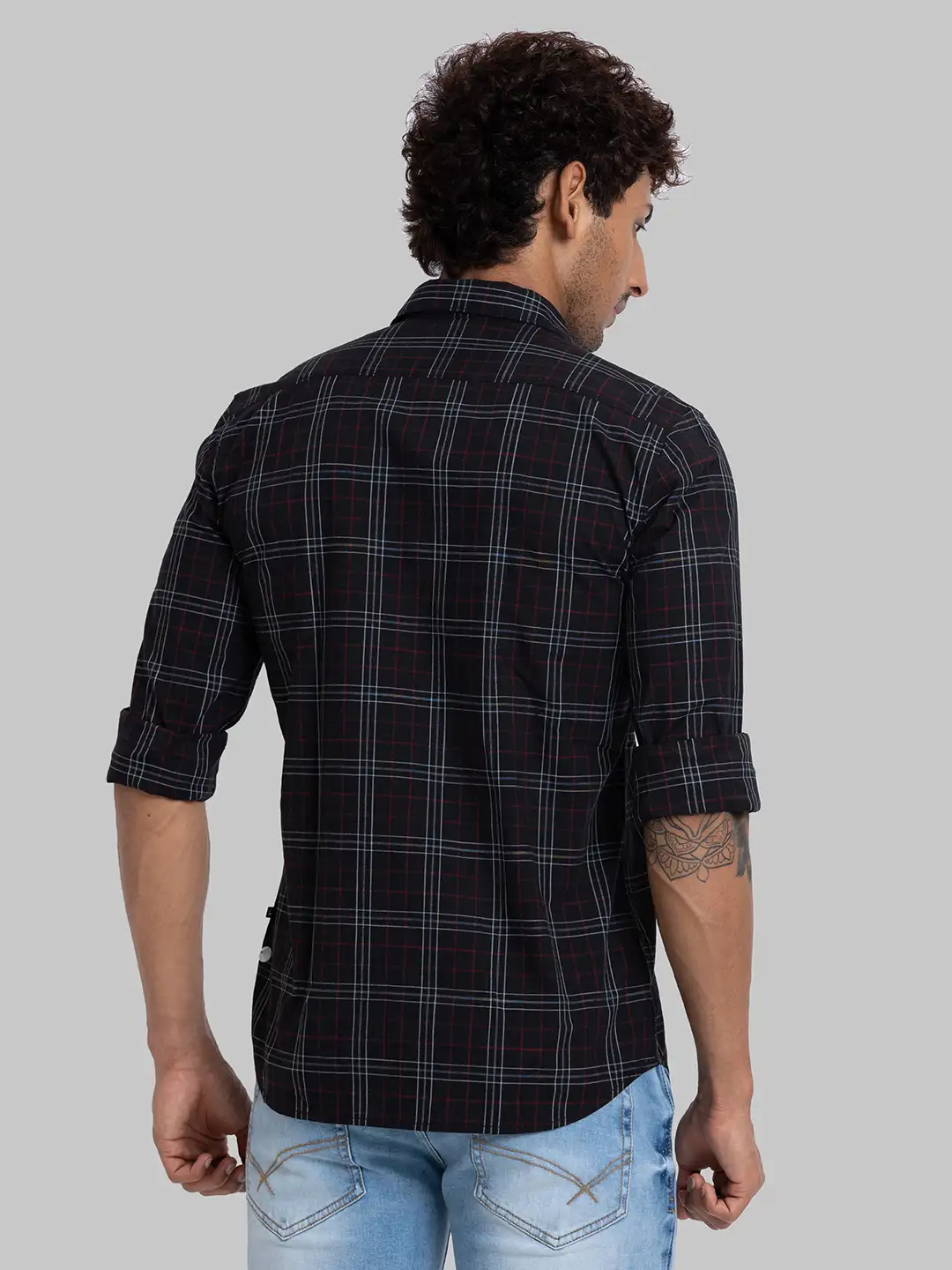 Men Black Slim Fit Checks Cotton Full Sleeve Shirts - Image 4