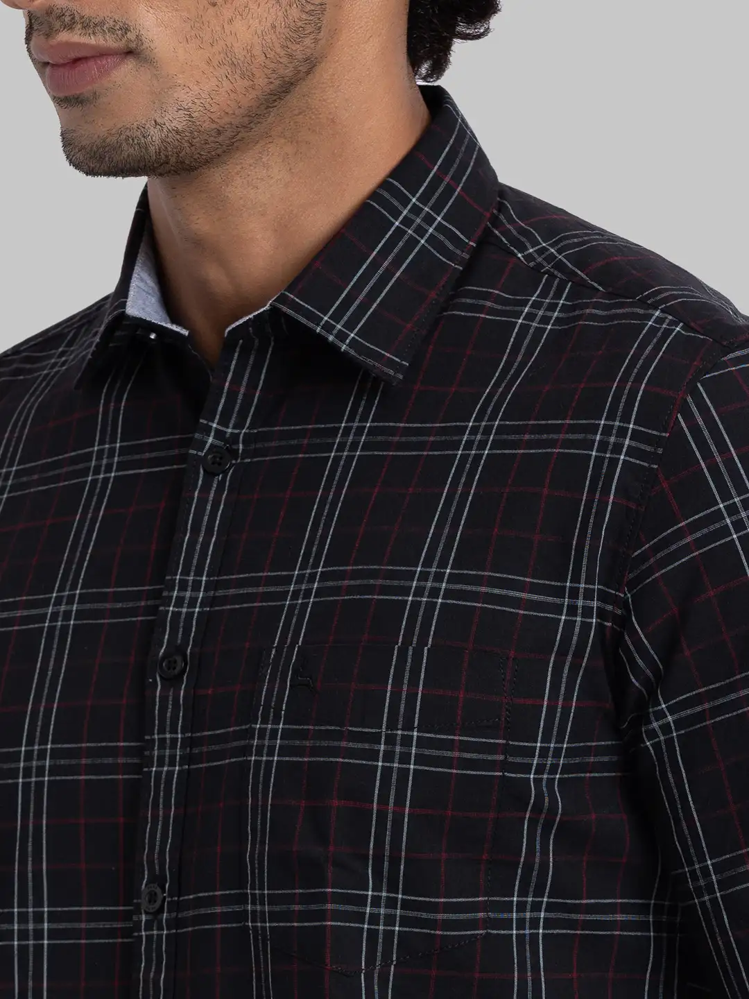 Men Black Slim Fit Checks Cotton Full Sleeve Shirts - Image 6