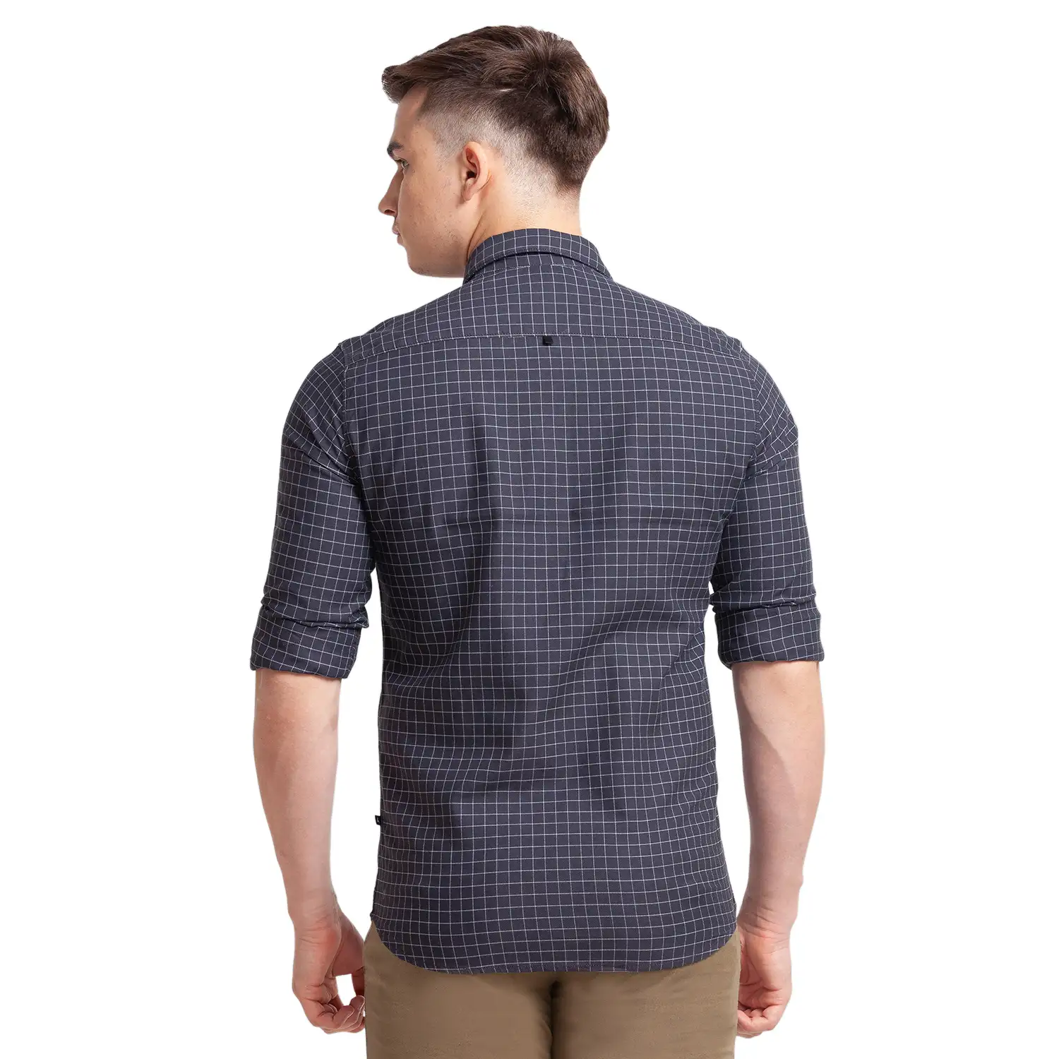 Men Black Slim Fit Checks Cotton Full Sleeve Shirts - Image 4