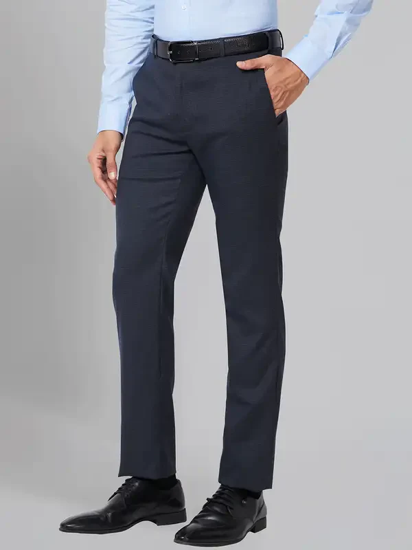 Men Black Slim Fit Checks Polyester Blend Trouser - Image 3