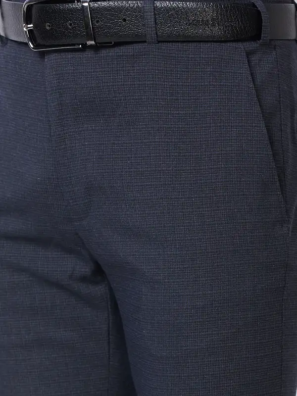 Men Black Slim Fit Checks Polyester Blend Trouser - Image 6
