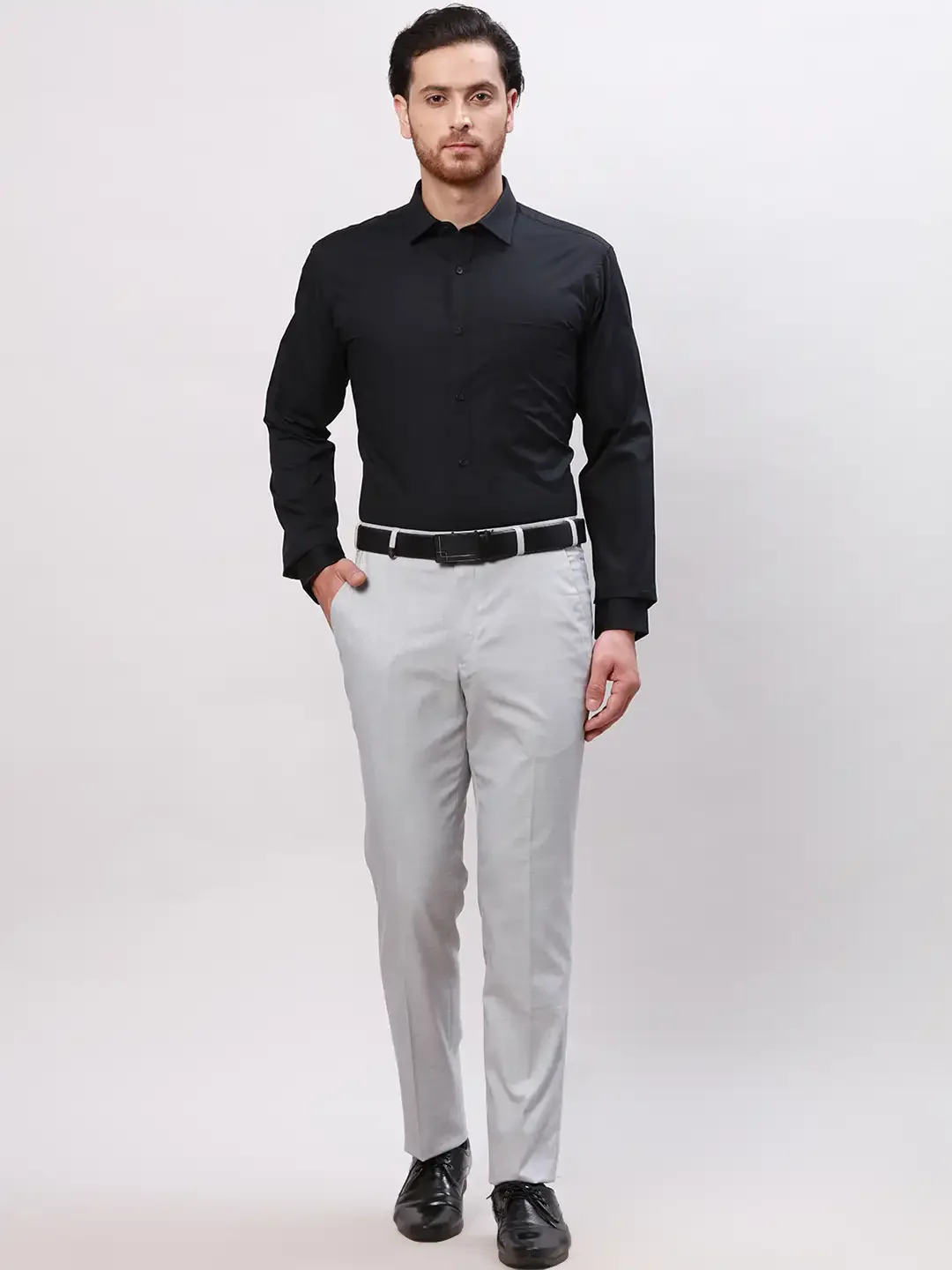 Park Avenue Men Black Slim Fit Plain Cotton Formal Shirt - Image 5