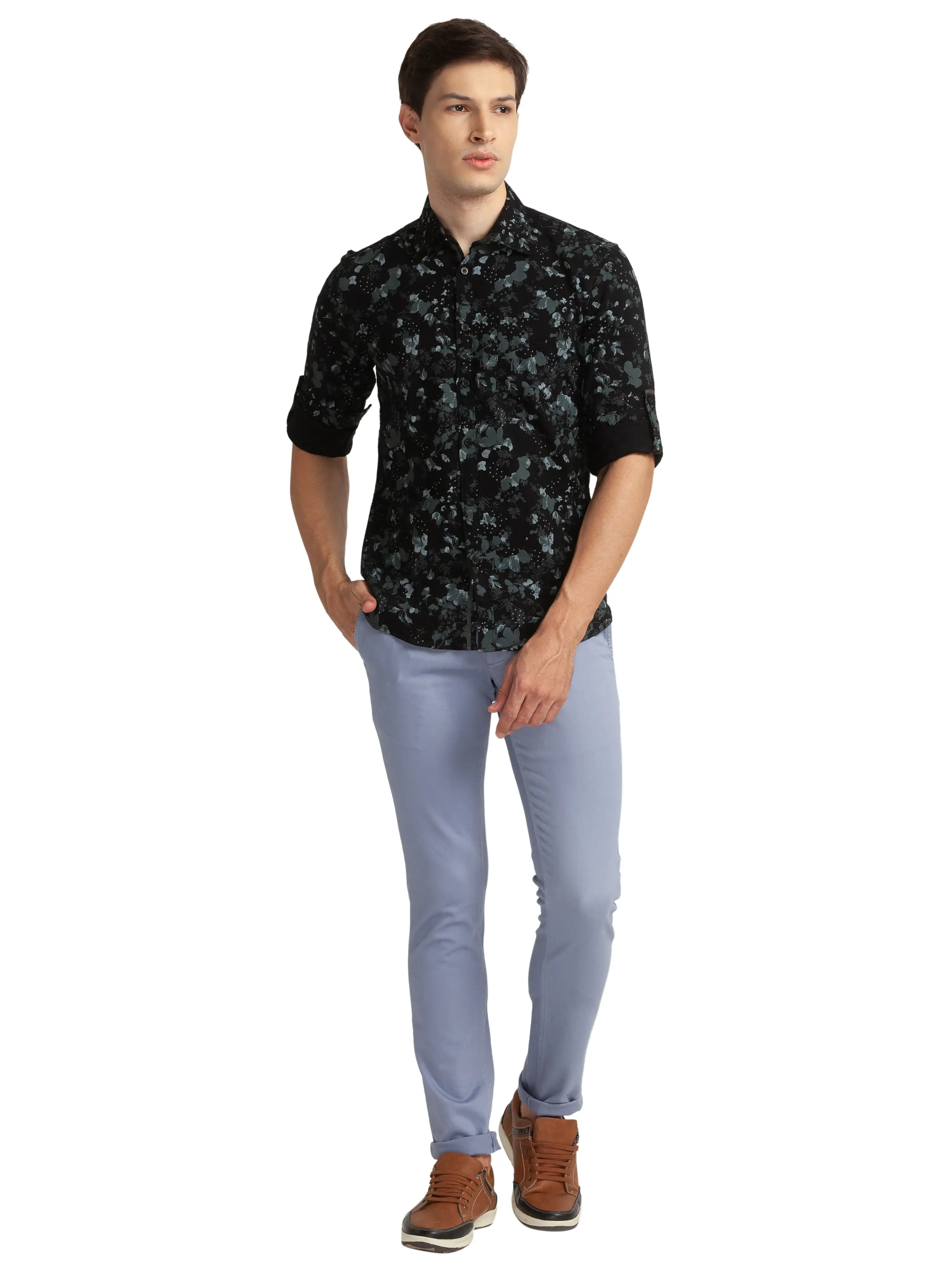 Men Black Slim Fit Print Cotton Full Sleeve Shirts - Image 5