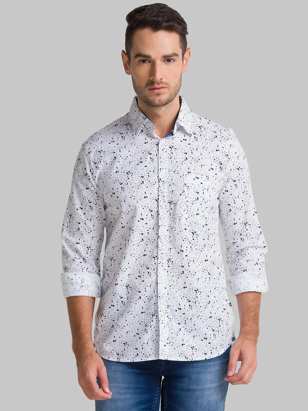 Men Black Slim Fit Print Cotton Full Sleeve Shirts
