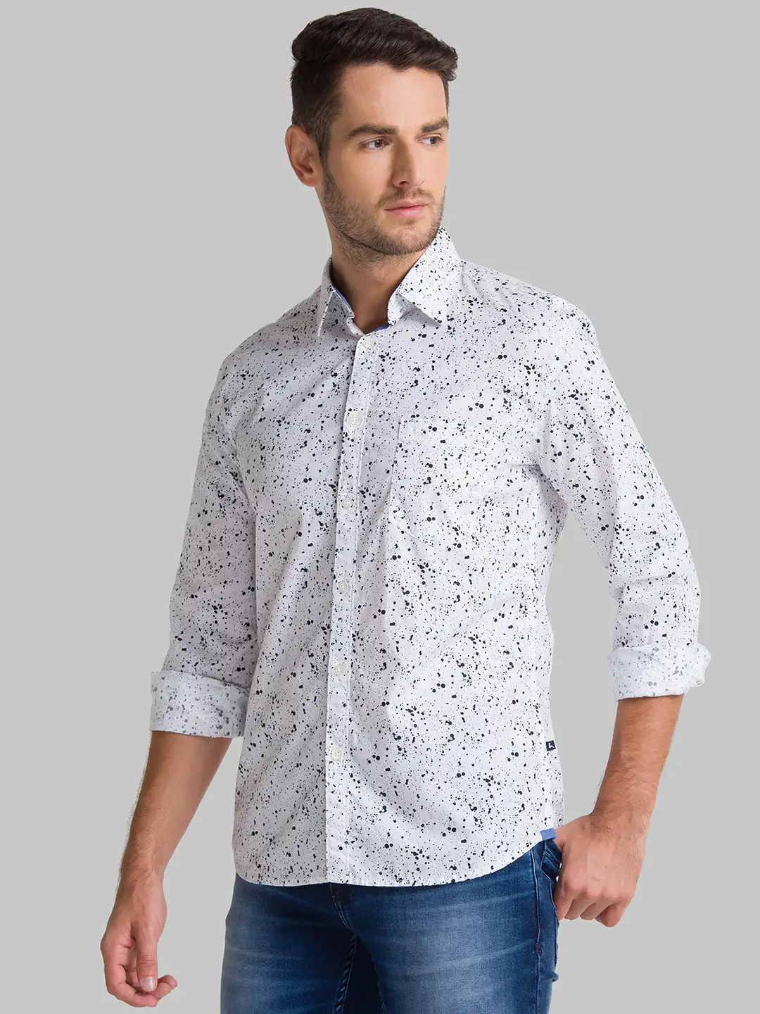 Men Black Slim Fit Print Cotton Full Sleeve Shirts - Image 3