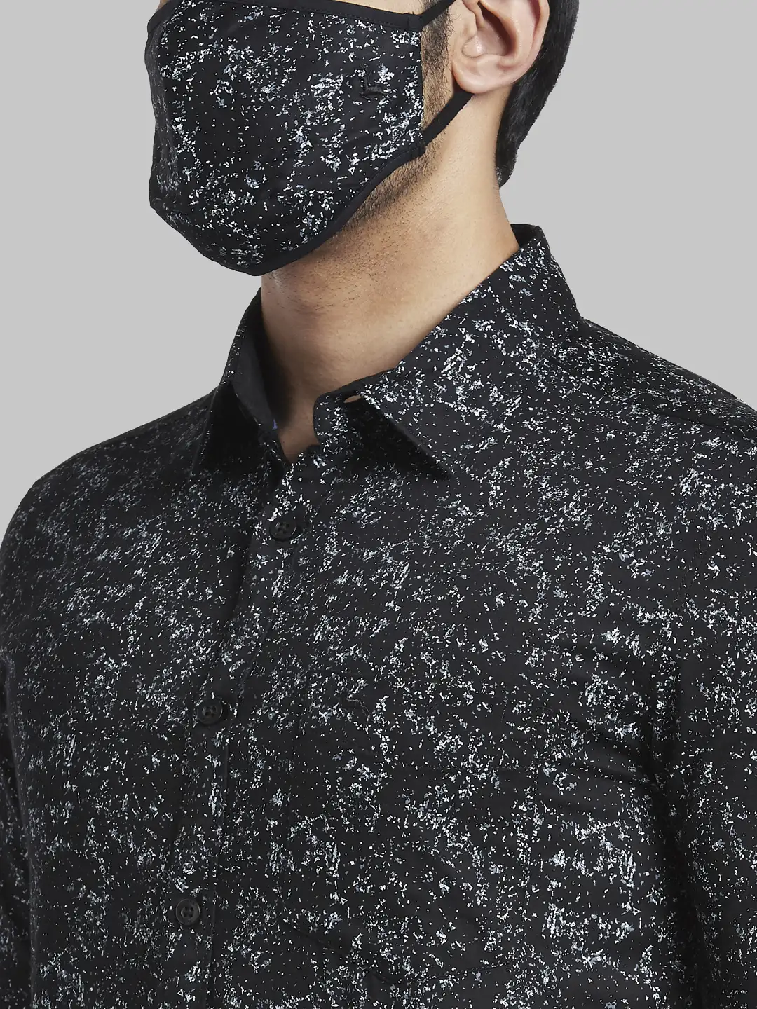 Men Black Slim Fit Print Cotton Full Sleeve Shirts - Image 6
