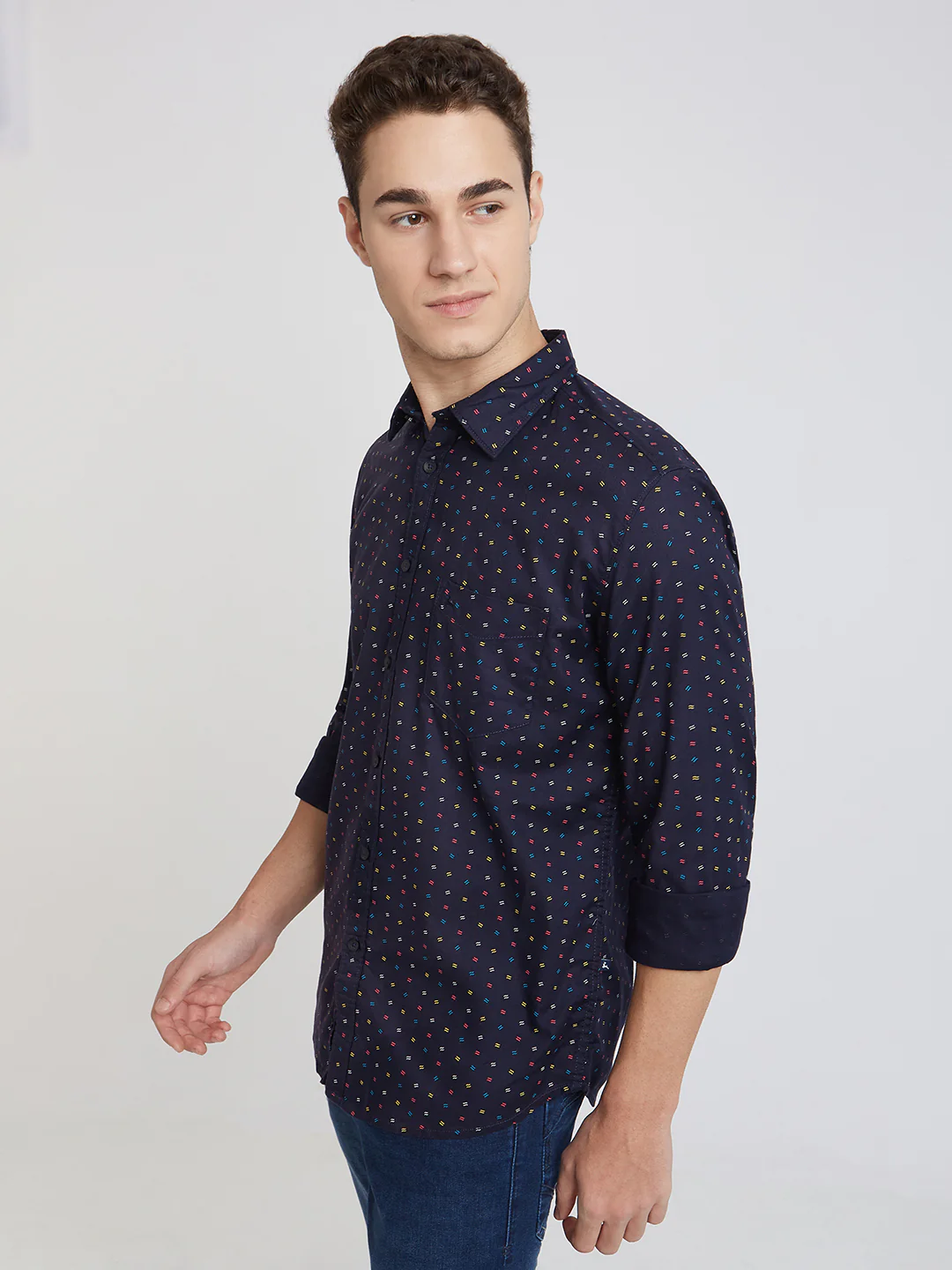 Parx Men Blue Printed Slim Fit Cotton Casual Shirt - Image 3
