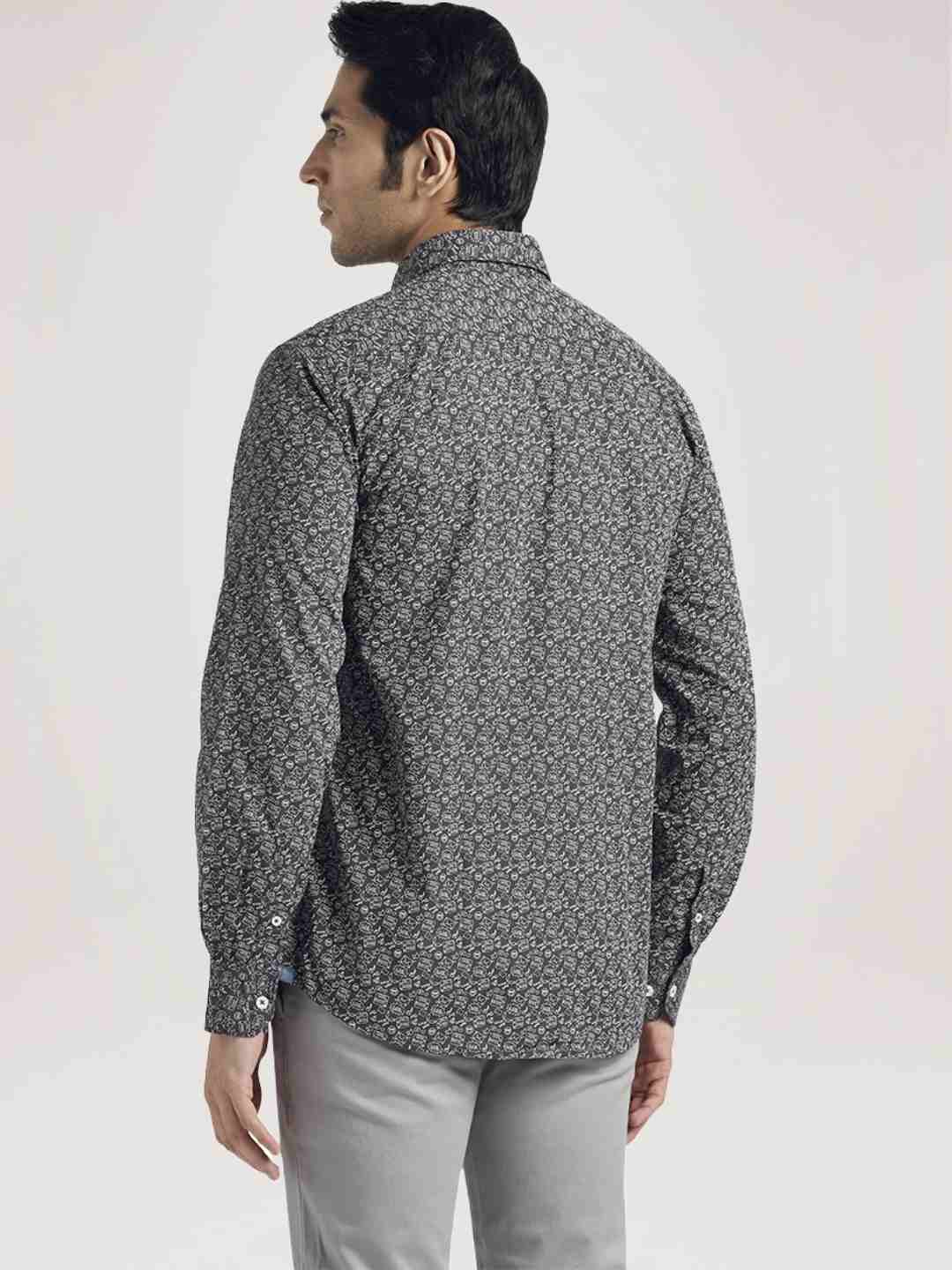 Men Black Slim Fit Print Cotton Full Sleeve Shirts - Image 3