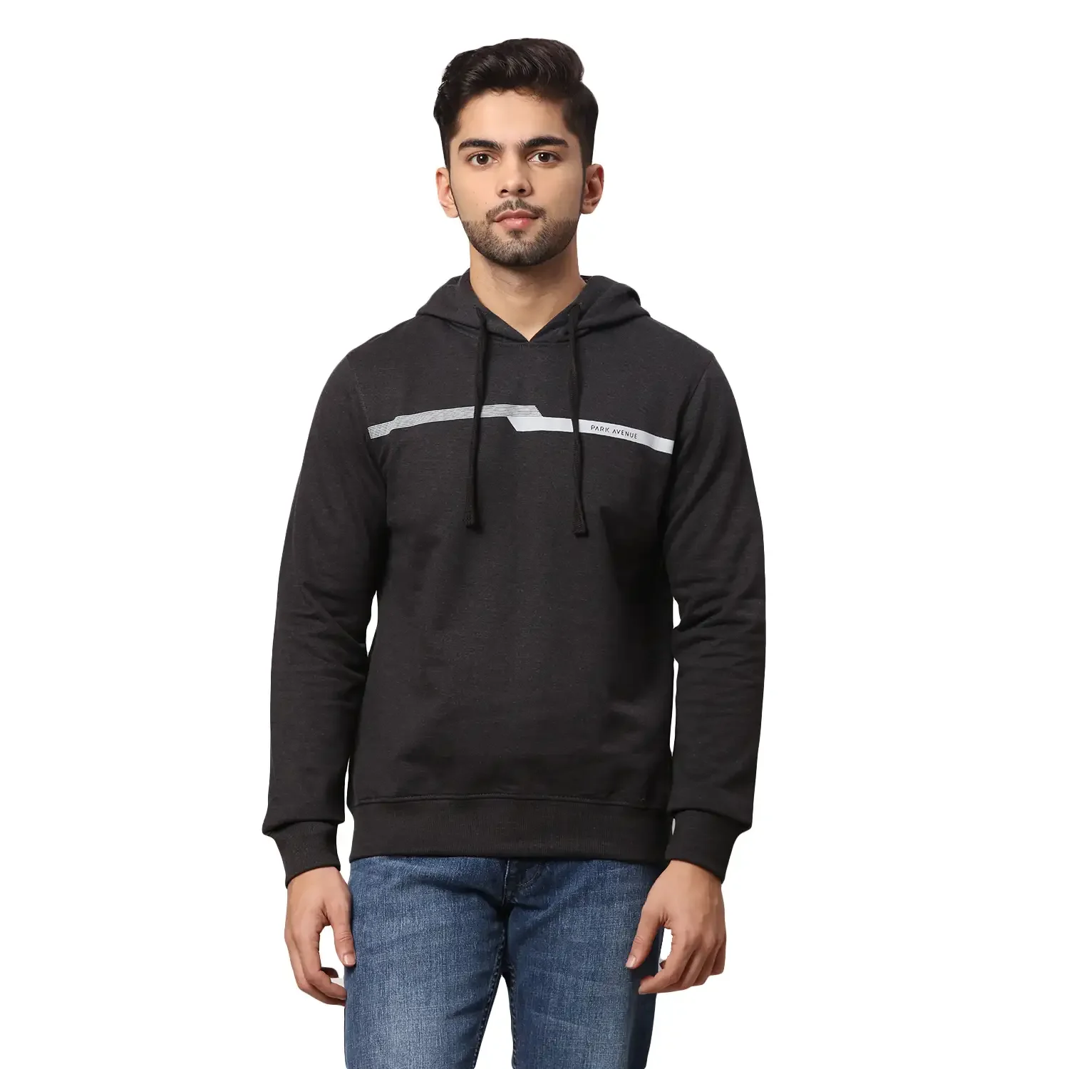 Men Black Slim Fit Print Cotton Polyester Blend Sweatshirts