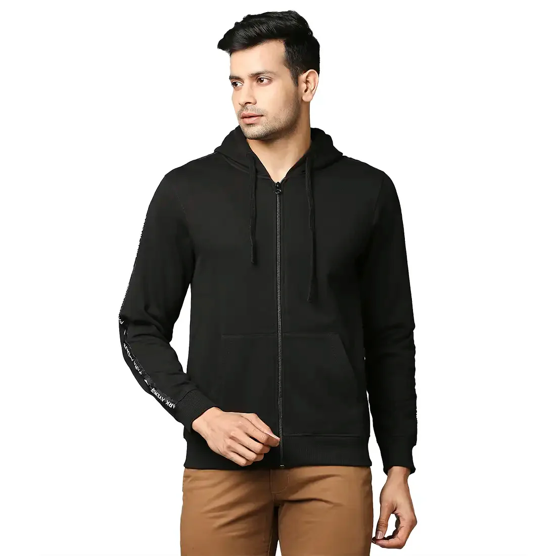 Men Black Slim Fit Print Cotton Polyester Blend Sweatshirts