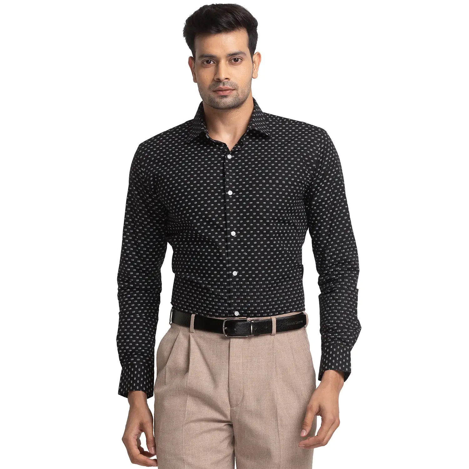 Men Black Slim Fit Print Cotton Shirts