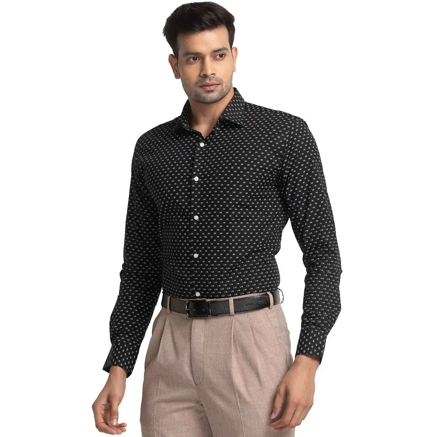 Men Black Slim Fit Print Cotton Shirts - Image 3