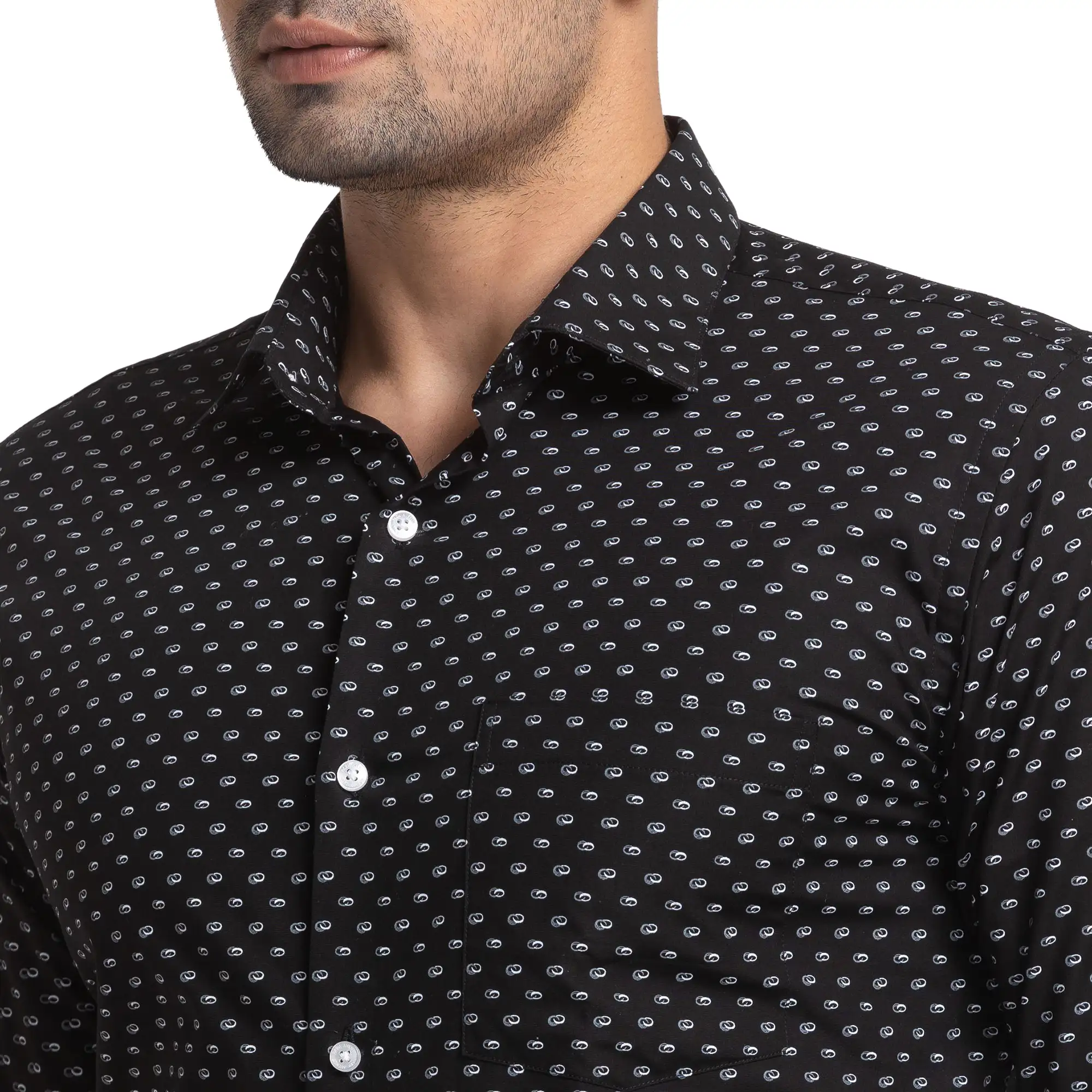 Men Black Slim Fit Print Cotton Shirts - Image 6