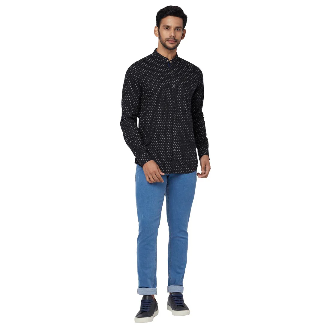 Men Black Slim Fit Print Cotton Short Collar Shirts - Image 5