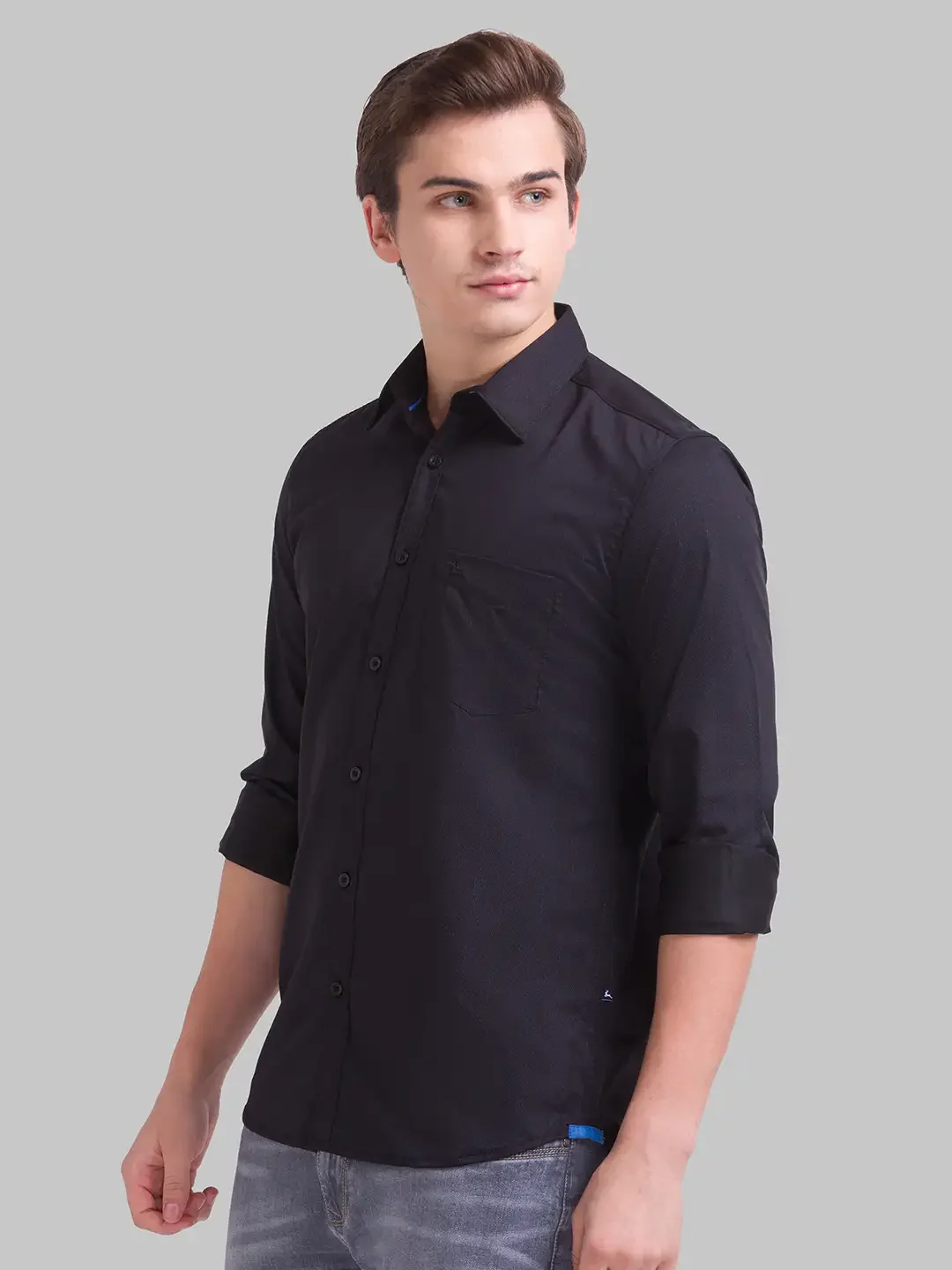 Men Black Slim Fit Print Polyester Blend Full Sleeve Shirts - Image 3