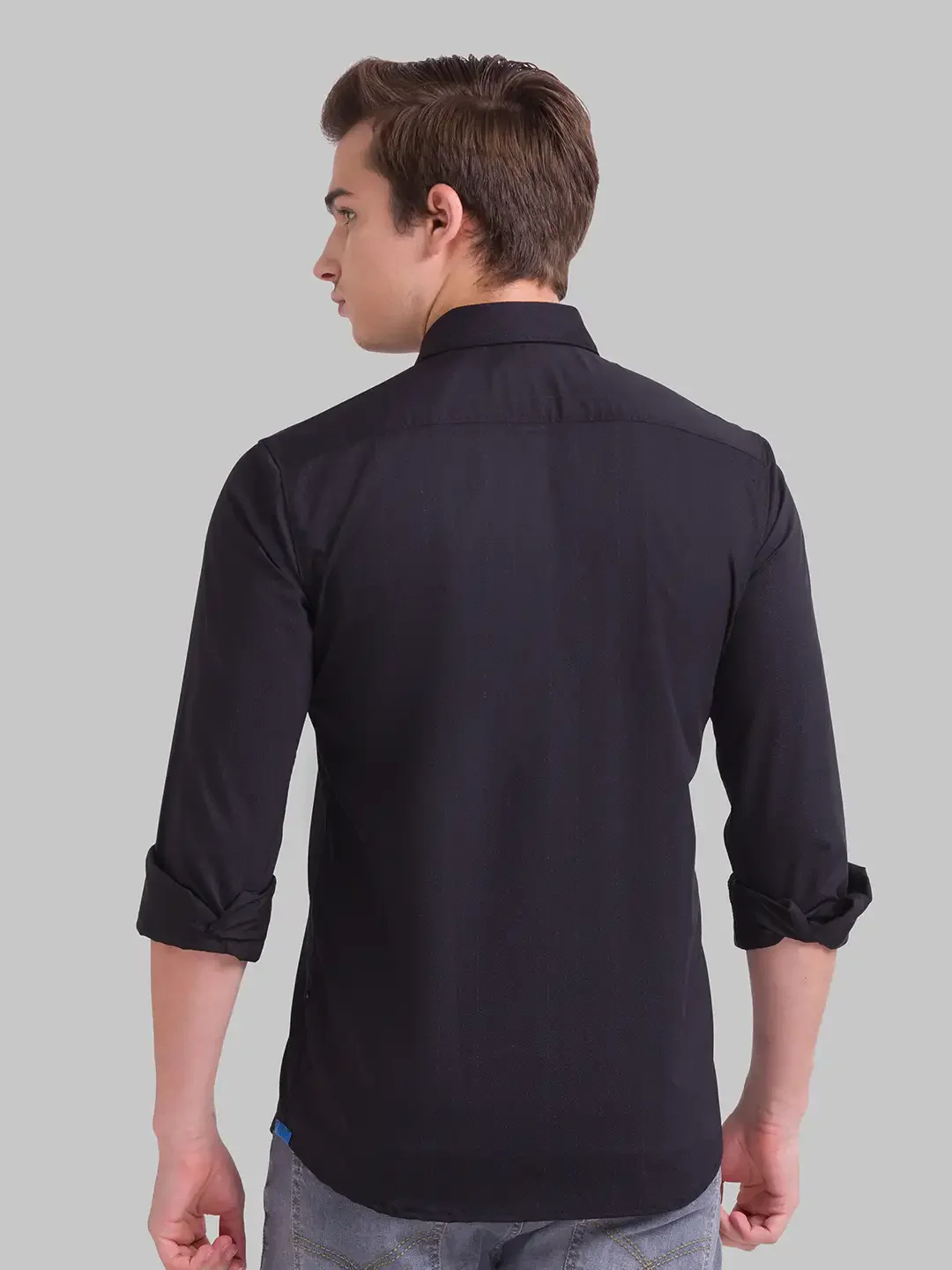 Men Black Slim Fit Print Polyester Blend Full Sleeve Shirts - Image 4