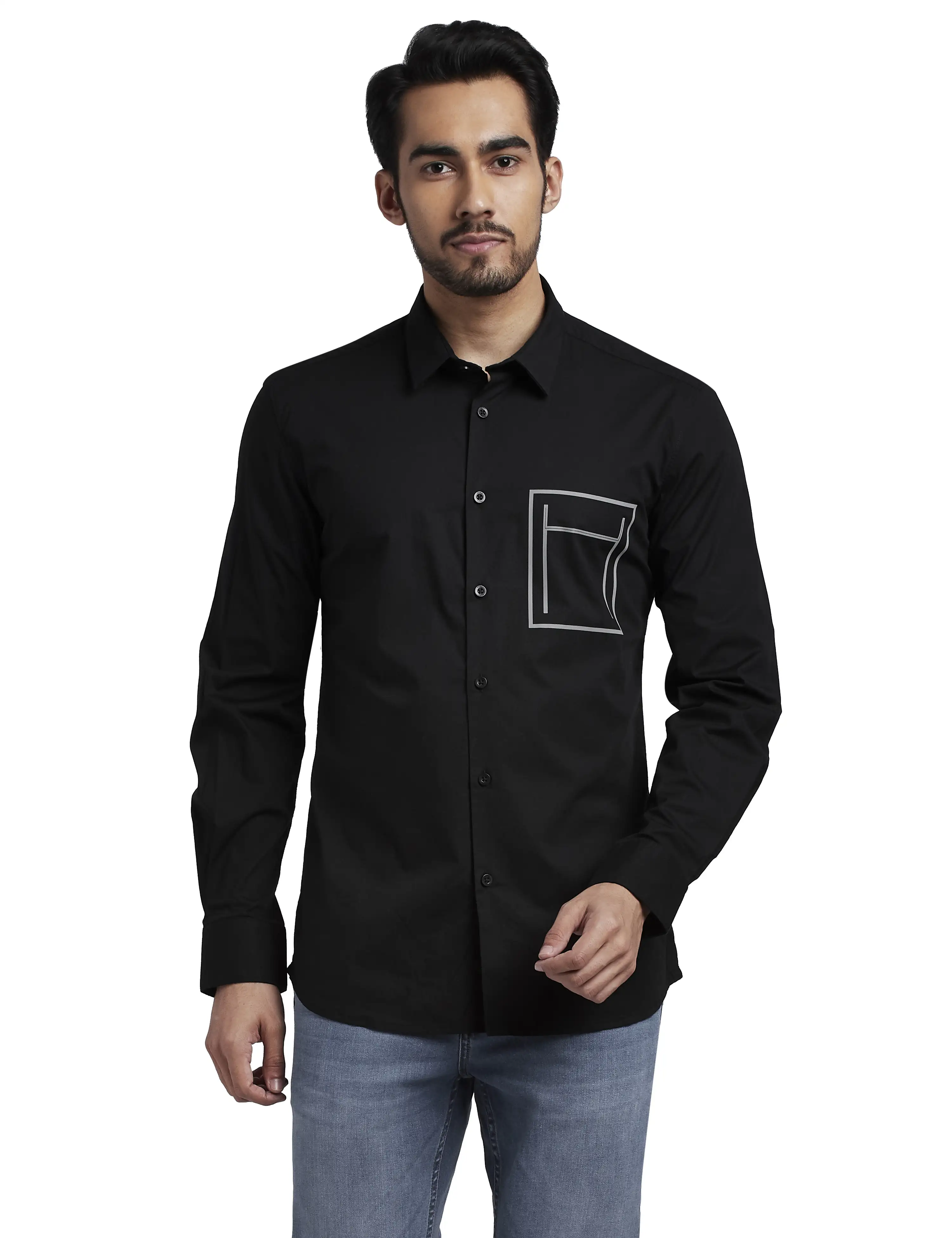 Men Black Slim Fit Solid Cotton Blend Full Sleeve Shirts