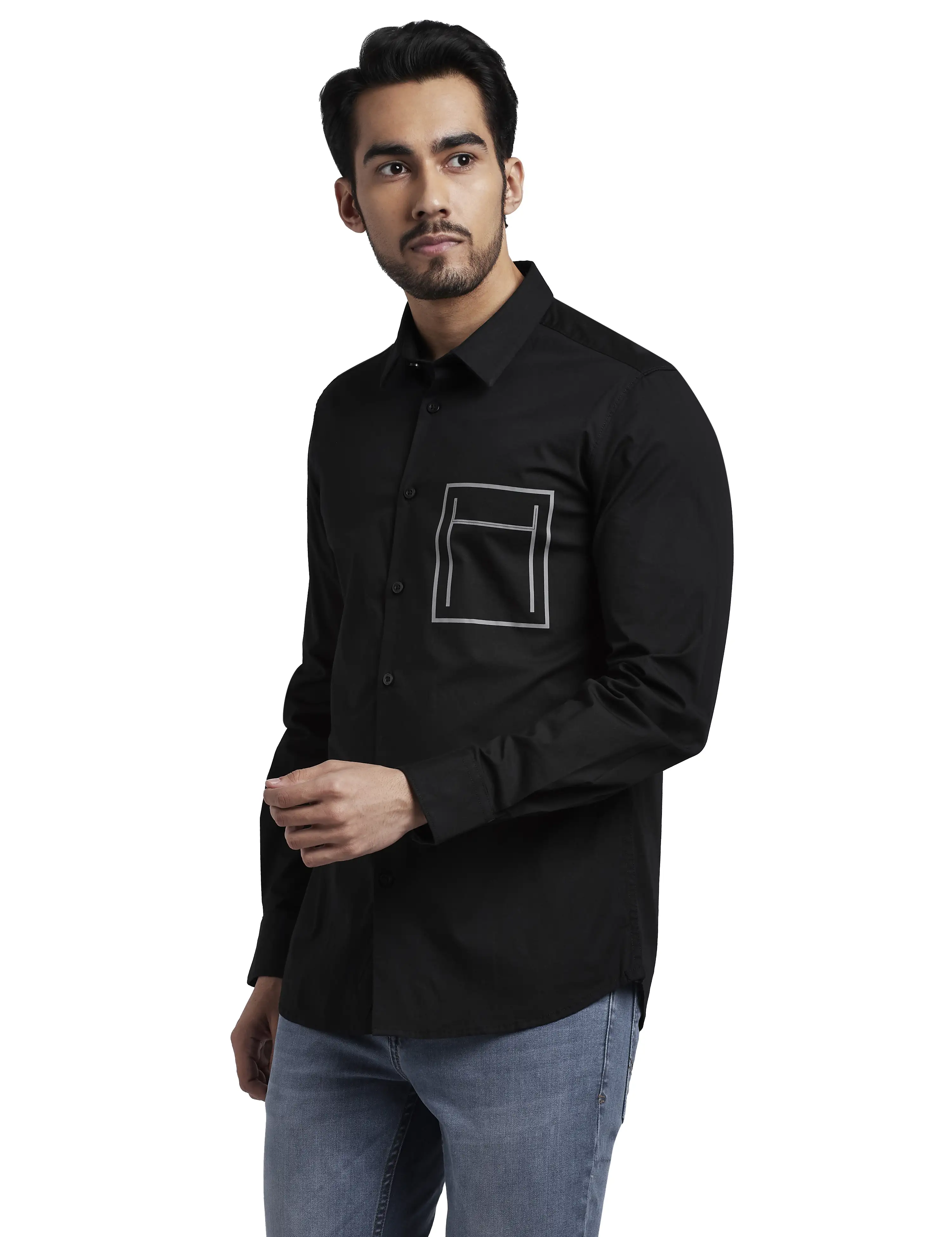 Men Black Slim Fit Solid Cotton Blend Full Sleeve Shirts - Image 3
