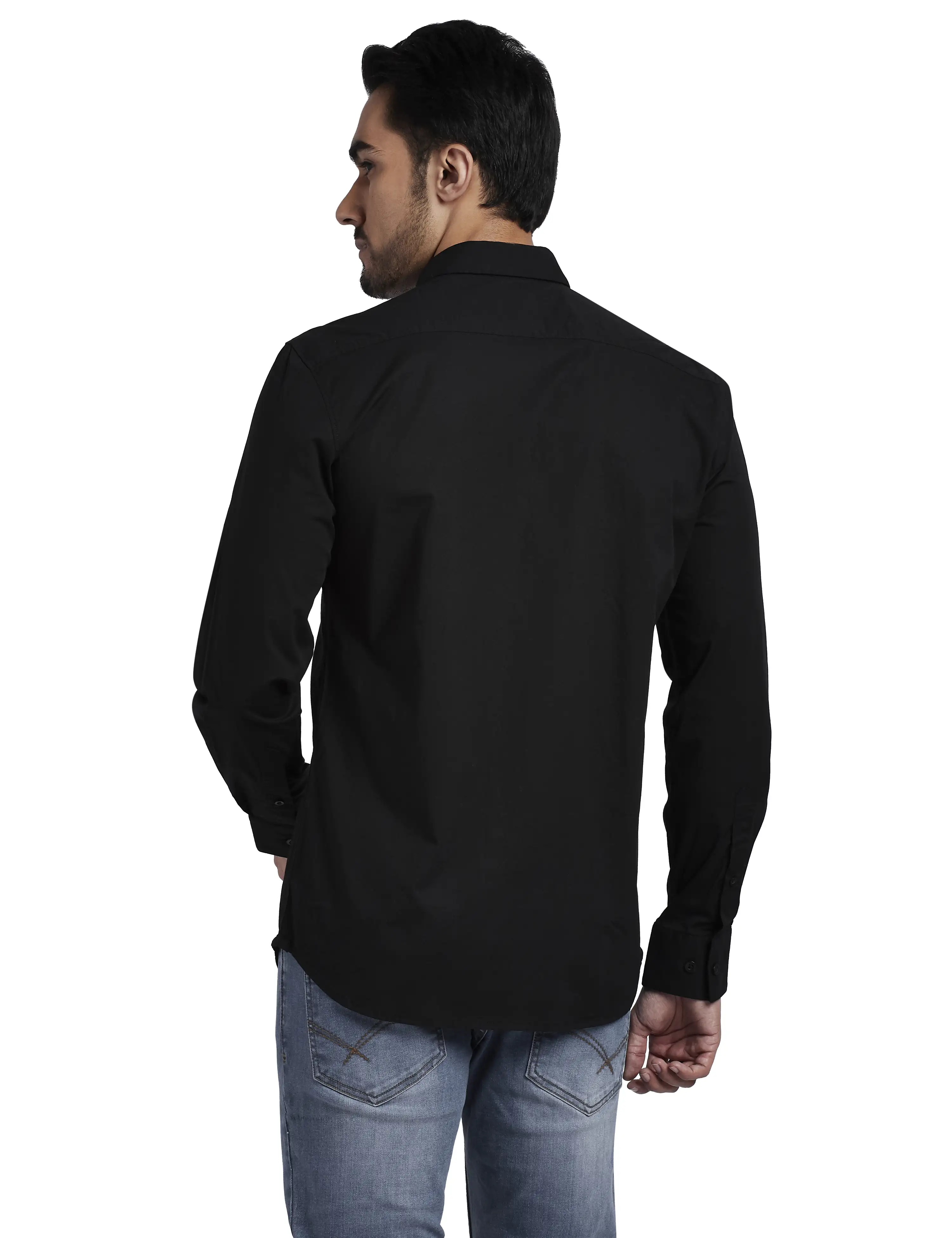 Men Black Slim Fit Solid Cotton Blend Full Sleeve Shirts - Image 4