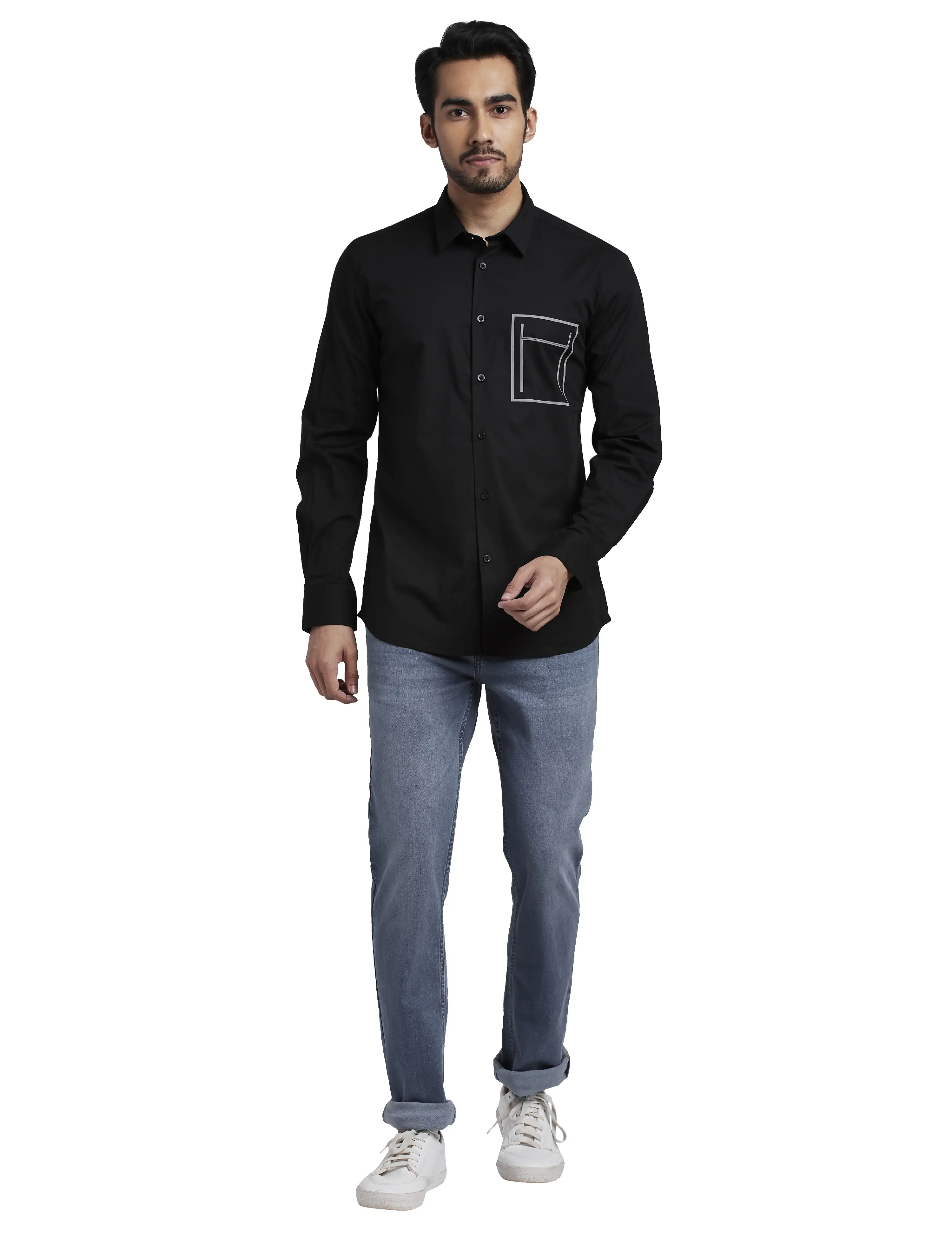 Men Black Slim Fit Solid Cotton Blend Full Sleeve Shirts - Image 5