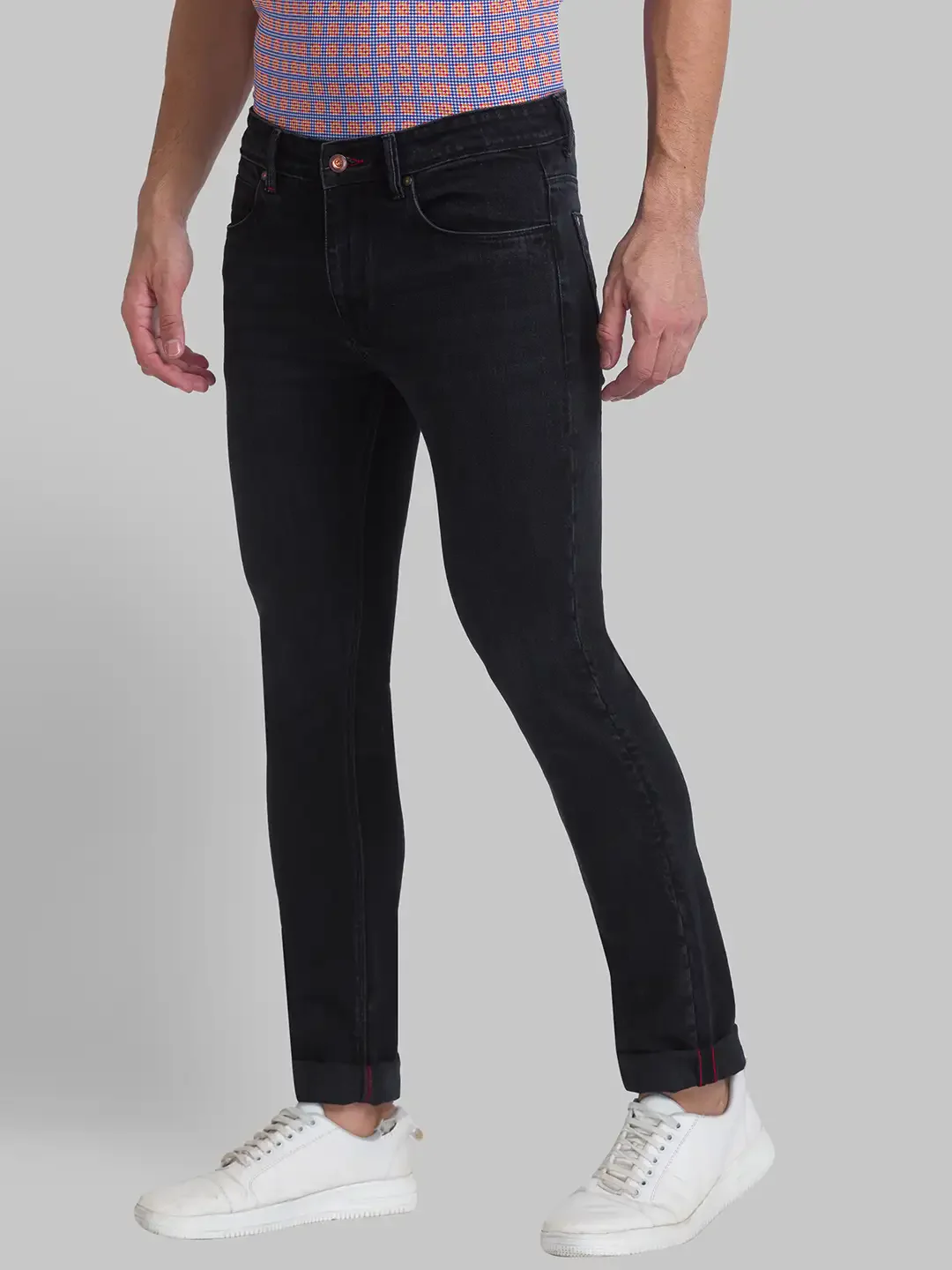 Men Black Slim Fit Solid Cotton Blend Jeans - Image 3