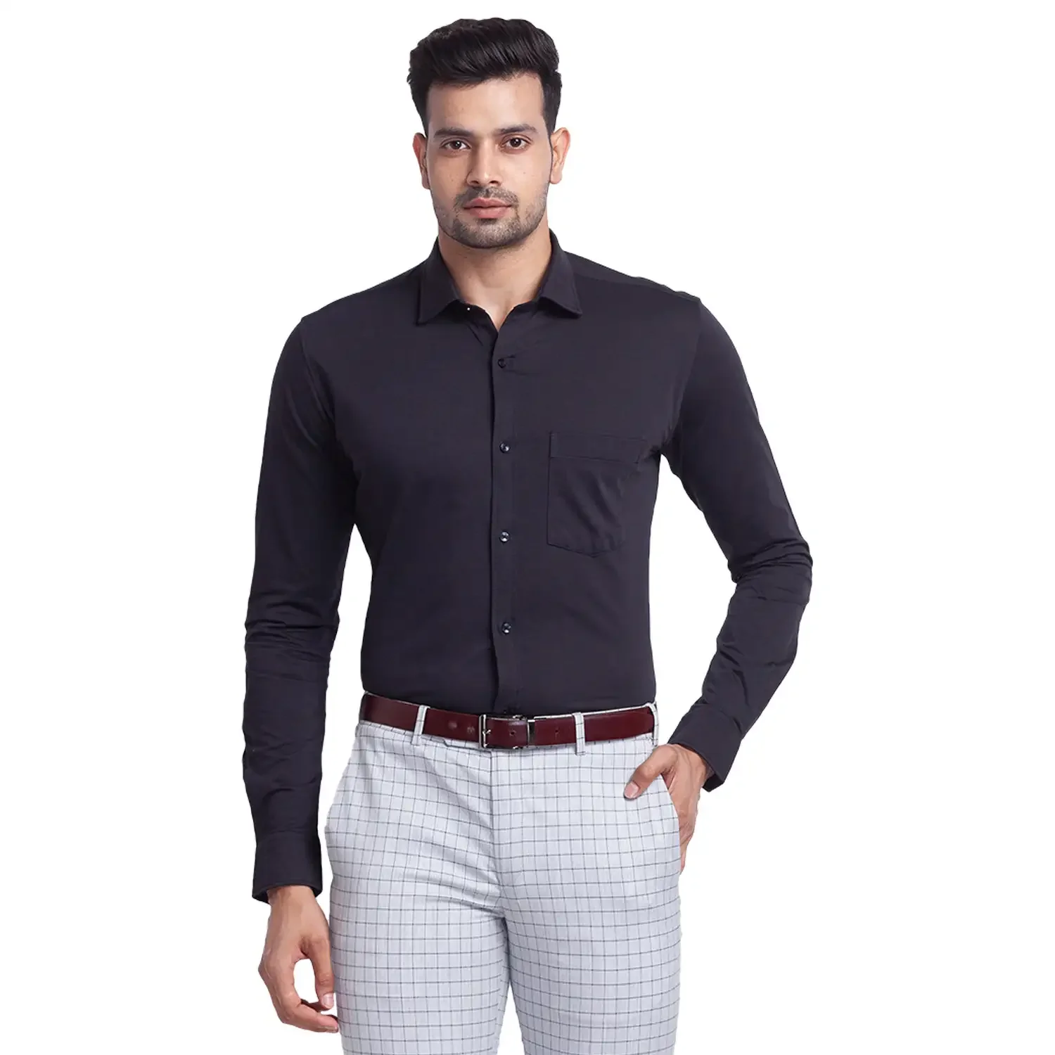 Men Black Slim Fit Solid Cotton Blend Shirts