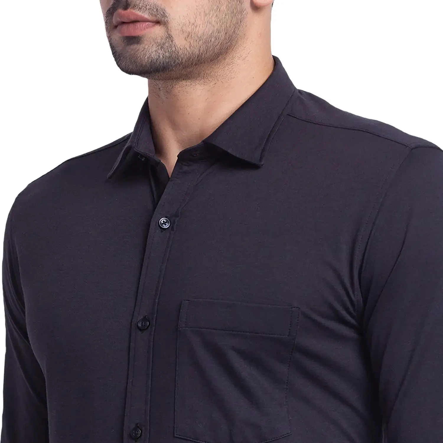 Men Black Slim Fit Solid Cotton Blend Shirts - Image 6