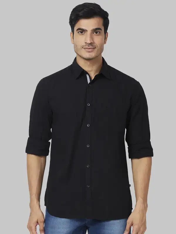 Men Black Slim Fit Solid Cotton Full Sleeve Shirts