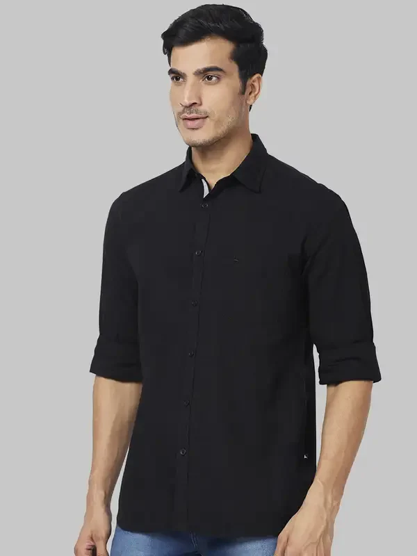 Men Black Slim Fit Solid Cotton Full Sleeve Shirts - Image 3
