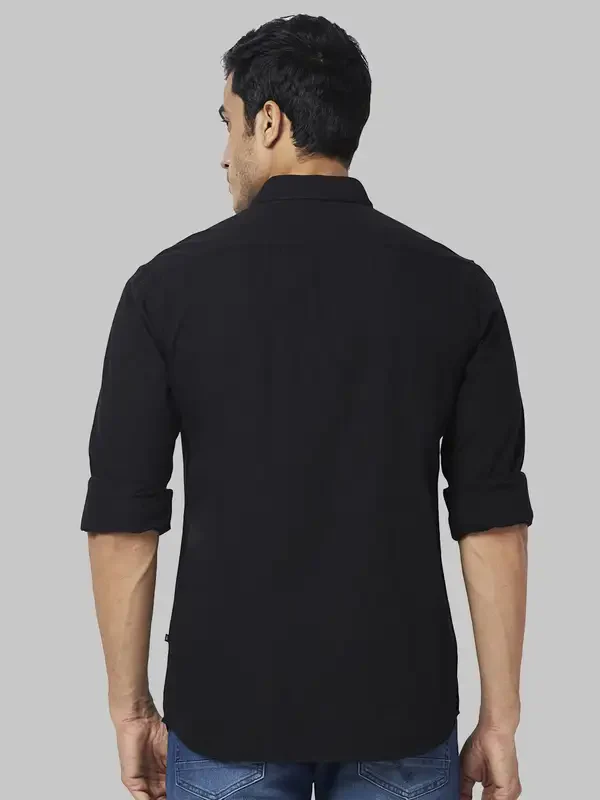 Men Black Slim Fit Solid Cotton Full Sleeve Shirts - Image 4
