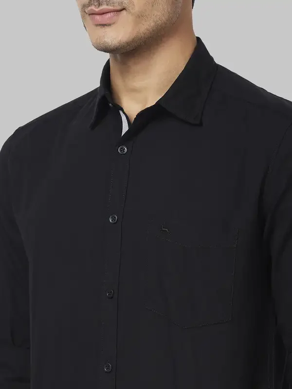 Men Black Slim Fit Solid Cotton Full Sleeve Shirts - Image 6