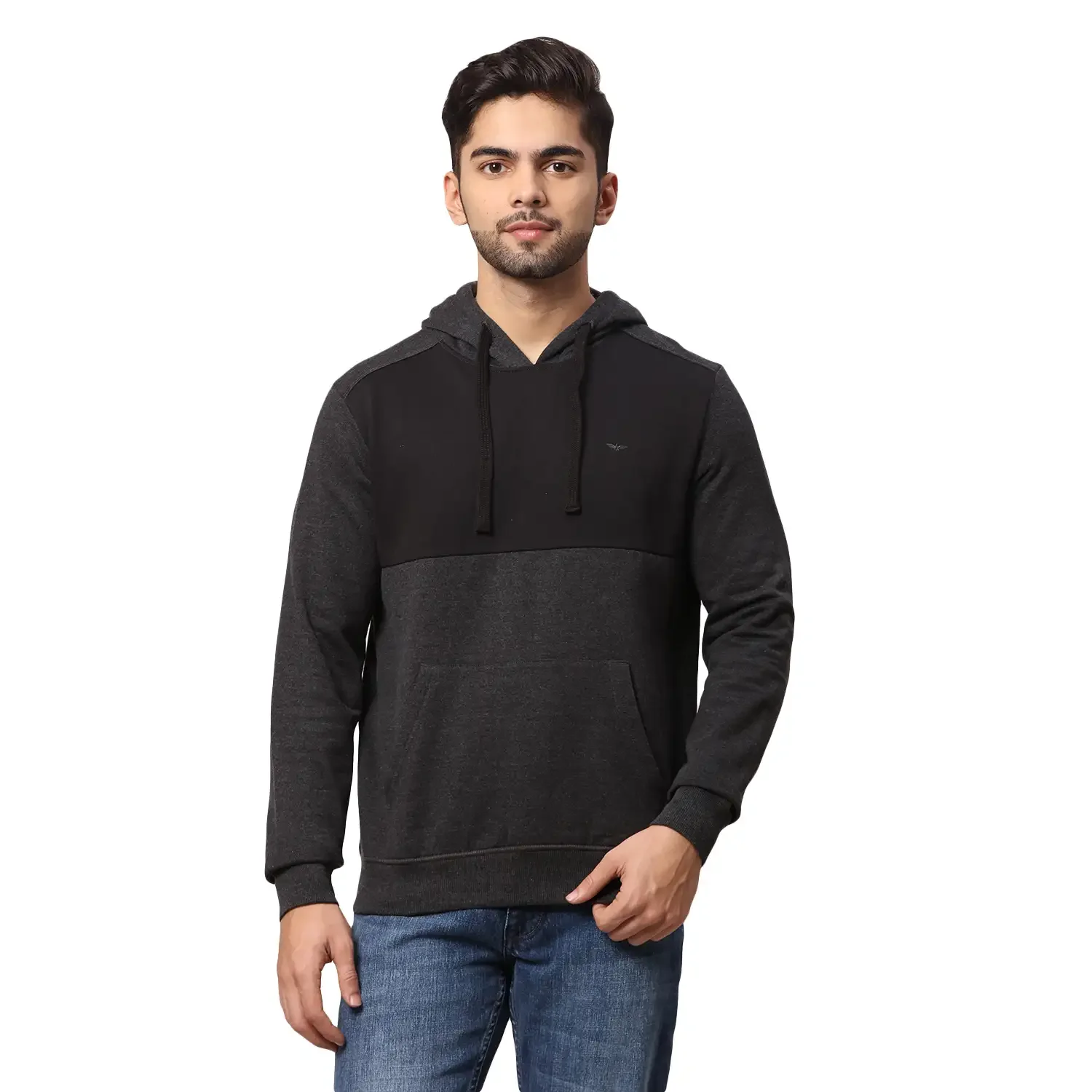 Men Black Slim Fit Solid Cotton Polyester Blend Round Collar Sweatshirts