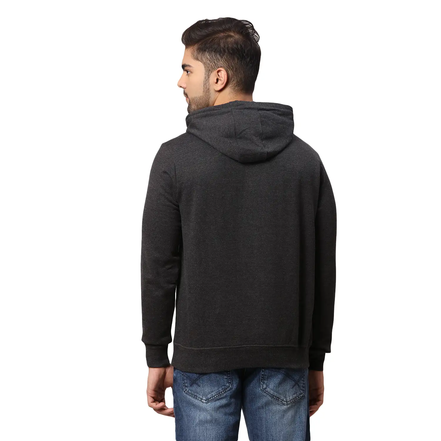Men Black Slim Fit Solid Cotton Polyester Blend Round Collar Sweatshirts - Image 4
