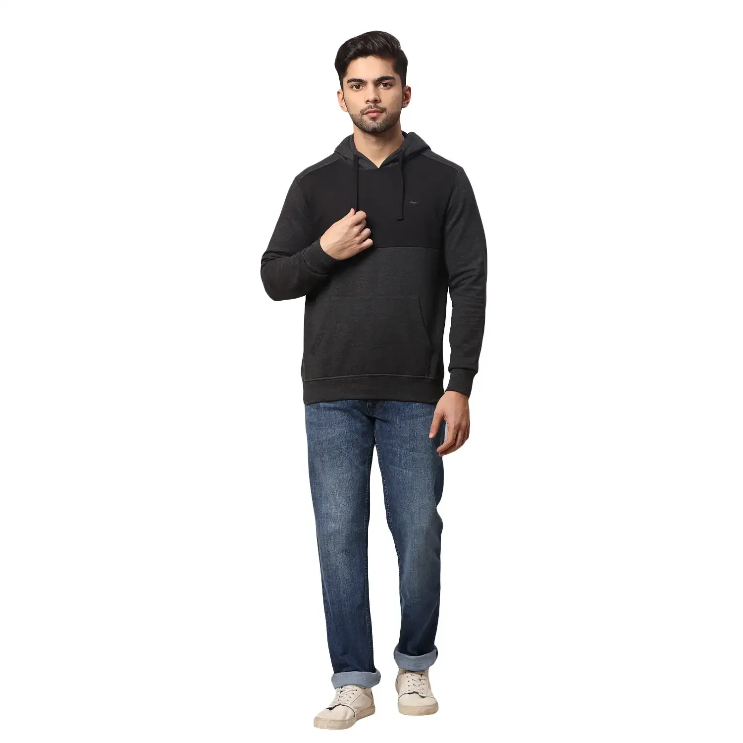Men Black Slim Fit Solid Cotton Polyester Blend Round Collar Sweatshirts - Image 5