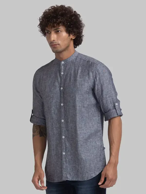 Men Black Slim Fit Solid Linen Full Sleeve Shirts - Image 3