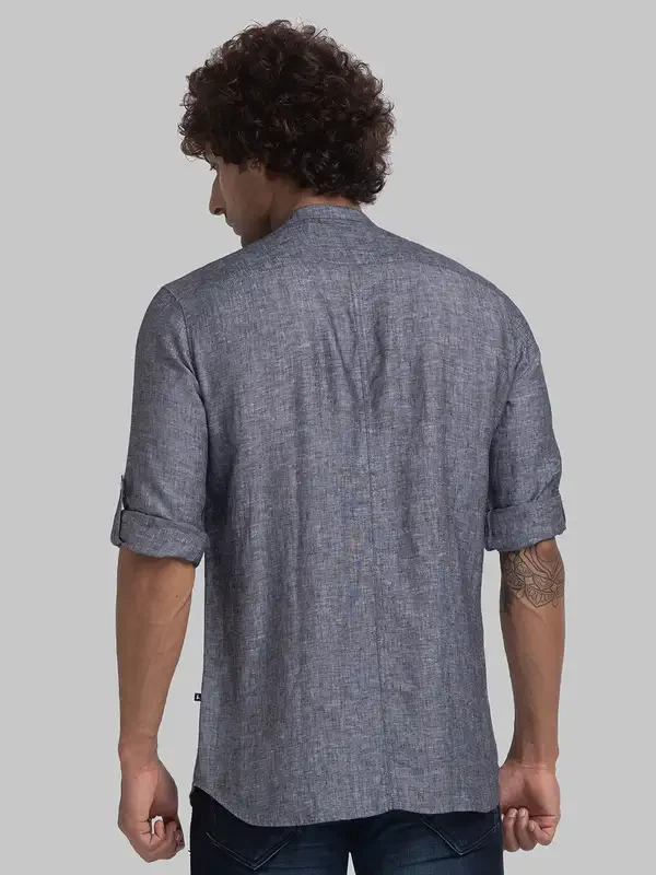 Men Black Slim Fit Solid Linen Full Sleeve Shirts - Image 4