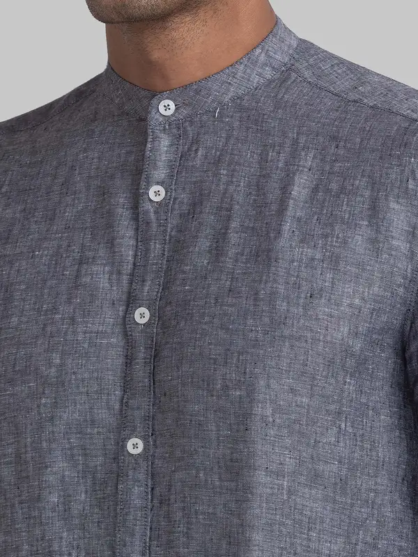 Men Black Slim Fit Solid Linen Full Sleeve Shirts - Image 6