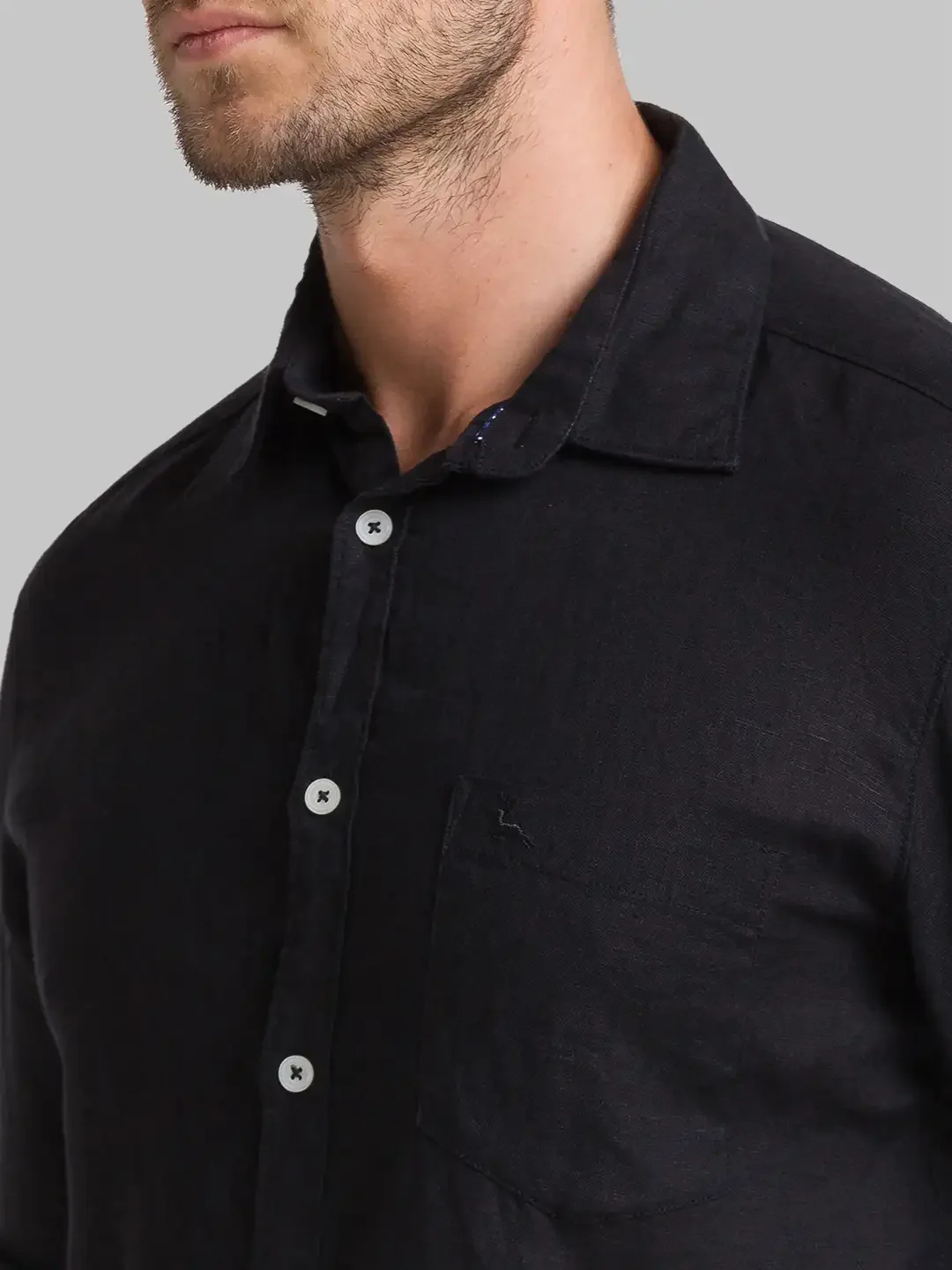 Men Black Slim Fit Solid Linen Full Sleeve Shirts - Image 6