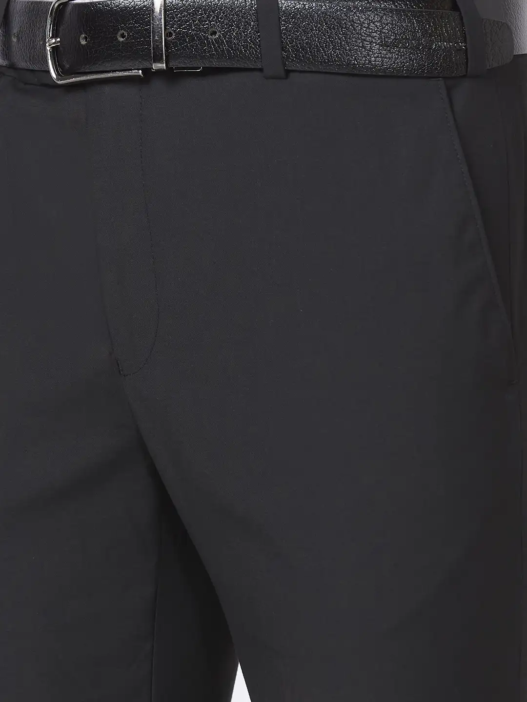 Men Black Slim Fit Solid Polyester Blend Trouser - Image 6