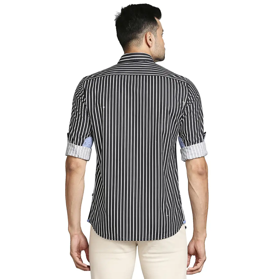 Men Black Slim Fit Stripe Cotton Full Sleeve Shirts - Image 4