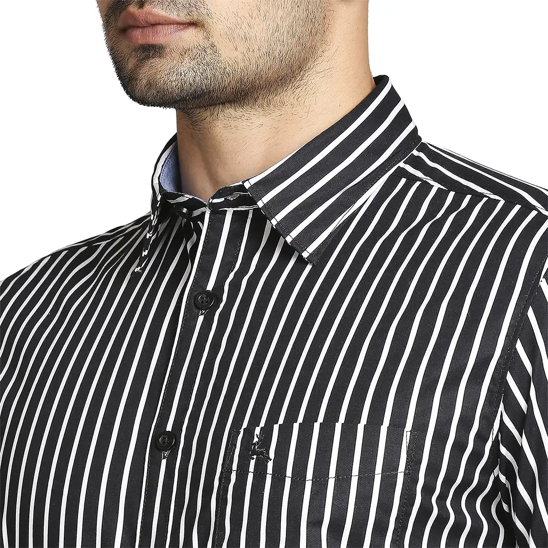 Men Black Slim Fit Stripe Cotton Full Sleeve Shirts - Image 6