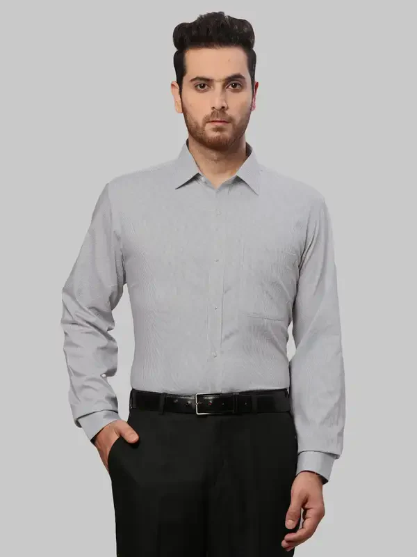 Men Grey Slim Fit Stripe Cotton Shirts