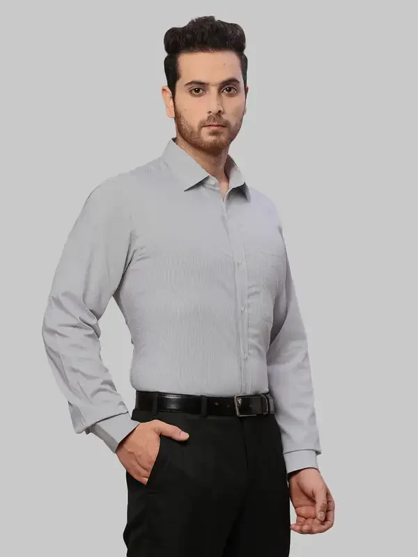 Men Grey Slim Fit Stripe Cotton Shirts - Image 2
