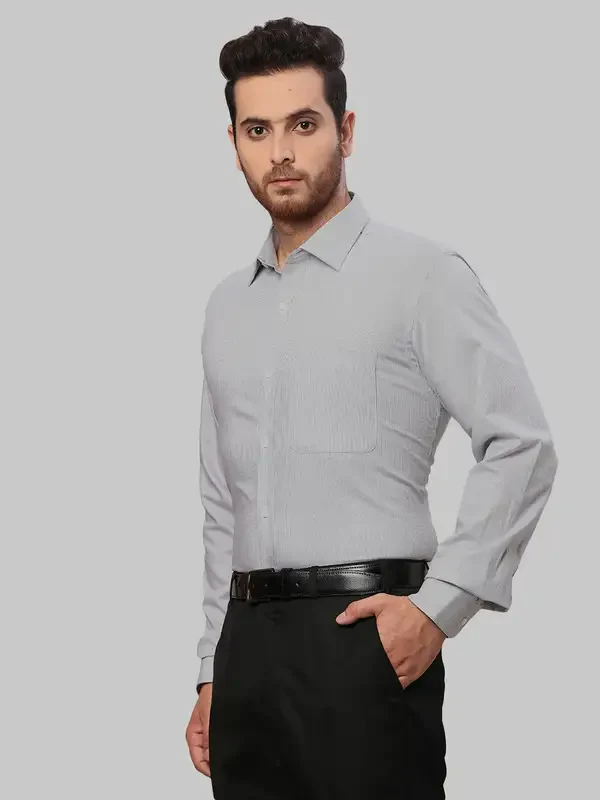 Men Grey Slim Fit Stripe Cotton Shirts - Image 3