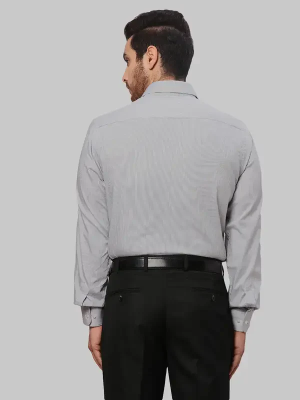 Men Grey Slim Fit Stripe Cotton Shirts - Image 4